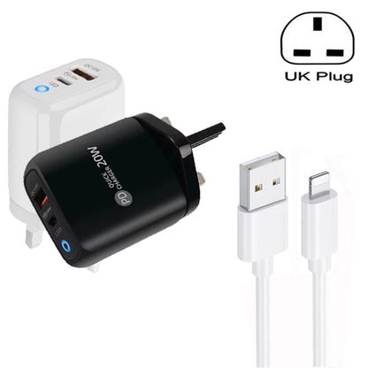 PD04 Type-C + USB Mobile Phone Charger with USB to 8 Pin Cable, UK Plug(White) - USB Charger by buy2fix | Online Shopping UK | buy2fix