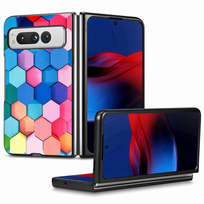 For Google Pixel Fold Colored Drawing Leather Skin Back Cover Phone Case(Colorful Cube) - Google Cases by buy2fix | Online Shopping UK | buy2fix