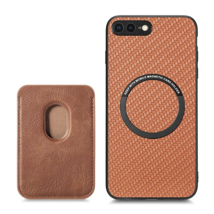 For iPhone 7 Plus / 8 Plus Carbon Fiber Leather Card Magsafe Magnetic Phone Case(Brown) - More iPhone Cases by buy2fix | Online Shopping UK | buy2fix