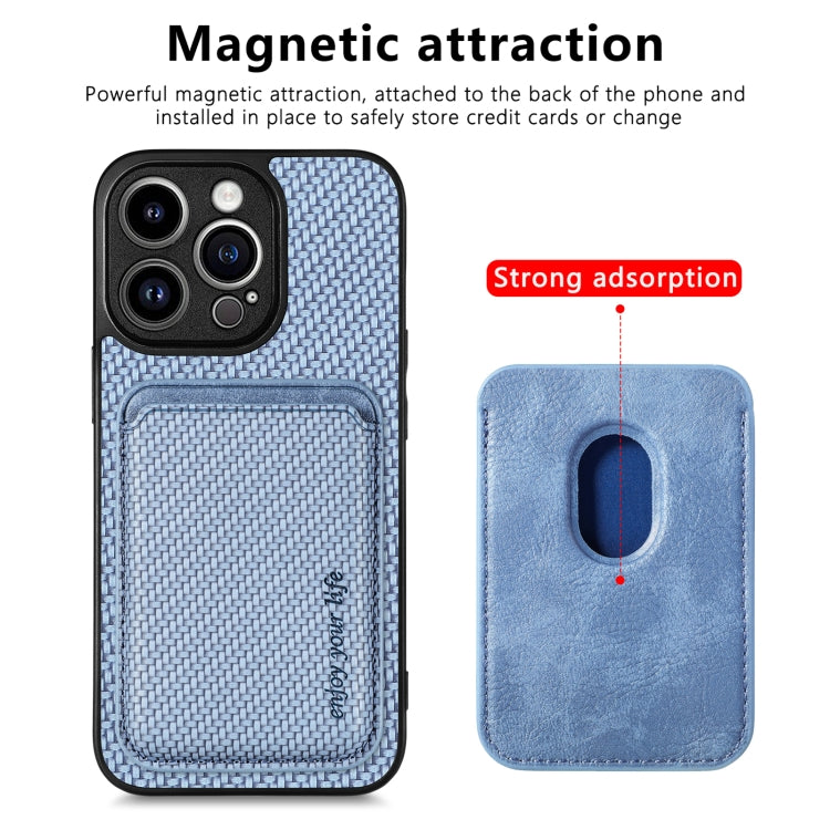 For iPhone 13 Pro Carbon Fiber Leather Card Magsafe Magnetic Phone Case(Blue) - iPhone 13 Pro Cases by buy2fix | Online Shopping UK | buy2fix