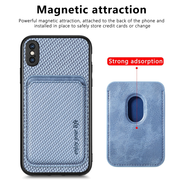 For iPhone X / XS Carbon Fiber Leather Card Magsafe Magnetic Phone Case(Blue) - More iPhone Cases by buy2fix | Online Shopping UK | buy2fix