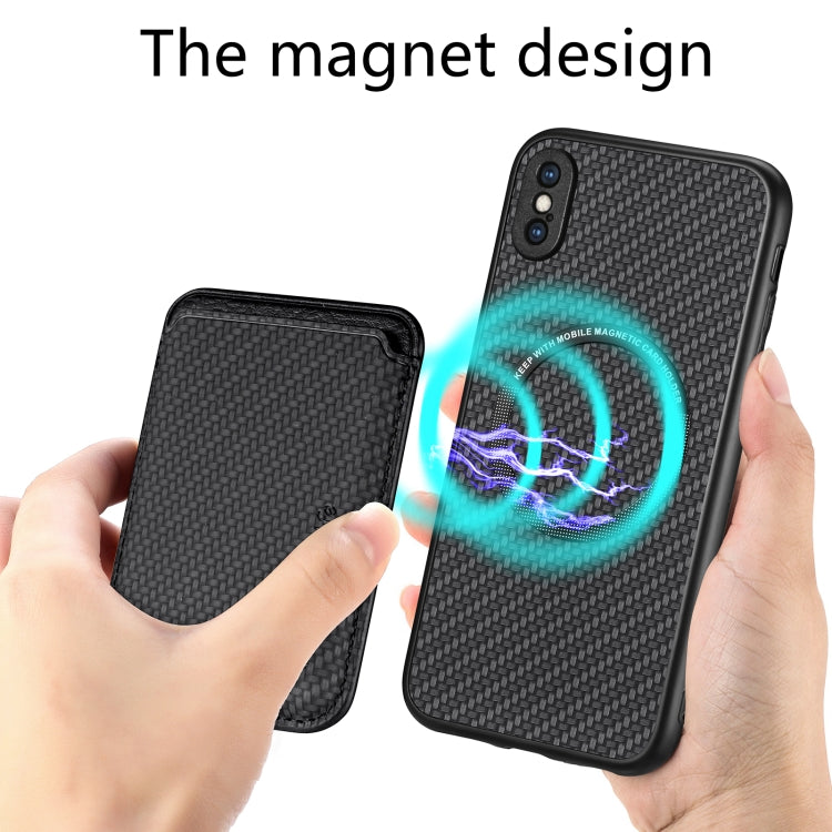 For iPhone XS Max Carbon Fiber Leather Card Magsafe Magnetic Phone Case(Black) - More iPhone Cases by buy2fix | Online Shopping UK | buy2fix