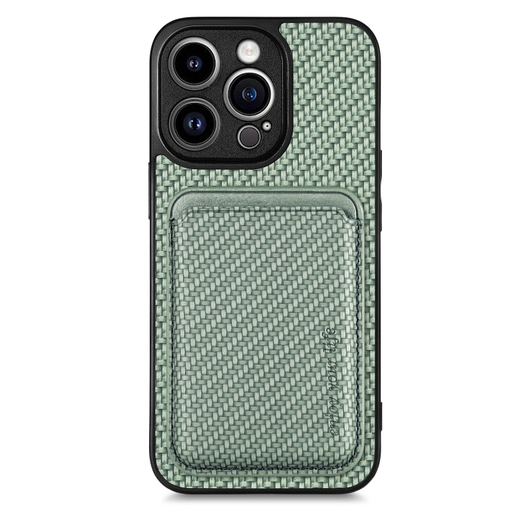 For iPhone 13 Pro Max Carbon Fiber Leather Card Magsafe Magnetic Phone Case(Green) - iPhone 13 Pro Max Cases by buy2fix | Online Shopping UK | buy2fix