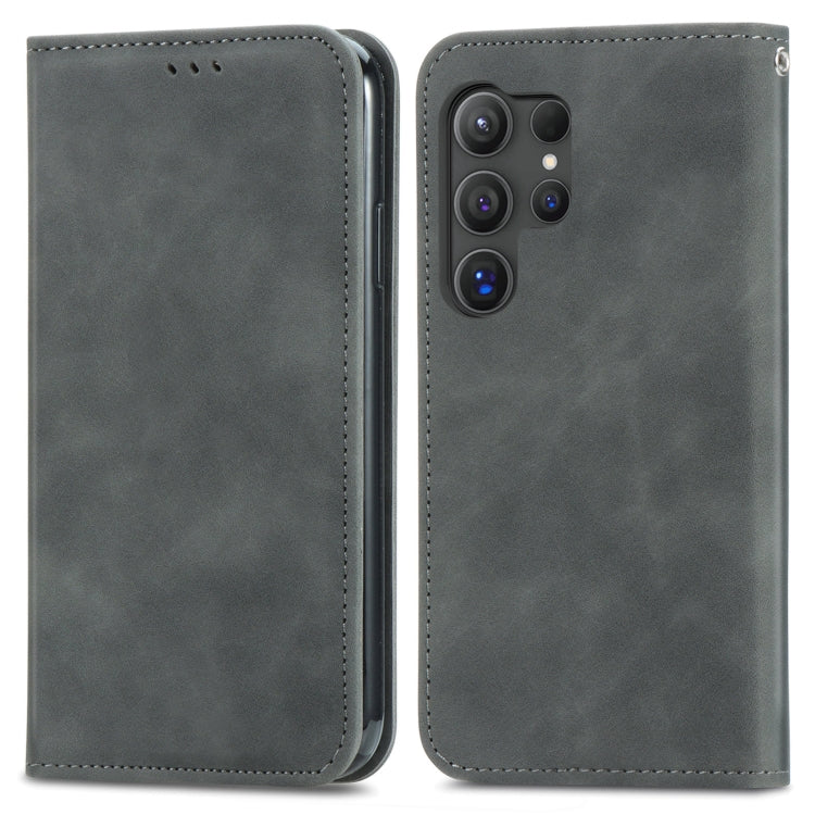 For Samsung Galaxy S25 Ultra 5G Retro Skin Feel Magnetic Leather Phone Case(Gray) - Galaxy S25 Ultra 5G Cases by buy2fix | Online Shopping UK | buy2fix