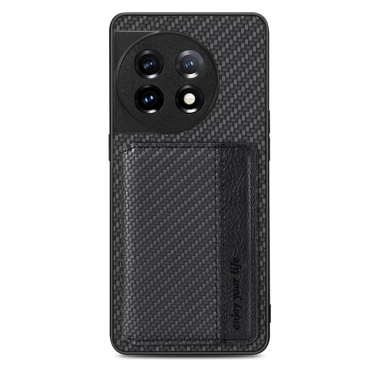 For OnePlus 11 5G Carbon Fiber Magnetic Card Wallet Bag Phone Case(Black) - OnePlus Cases by buy2fix | Online Shopping UK | buy2fix