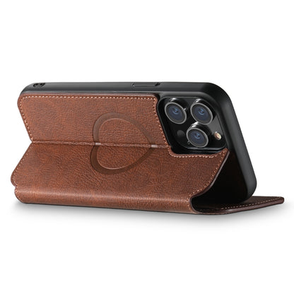 For iPhone 14 Pro Suteni J06 Retro Matte Litchi Texture Leather Magnetic Magsafe Phone Case(Brown) - iPhone 14 Pro Cases by Suteni | Online Shopping UK | buy2fix
