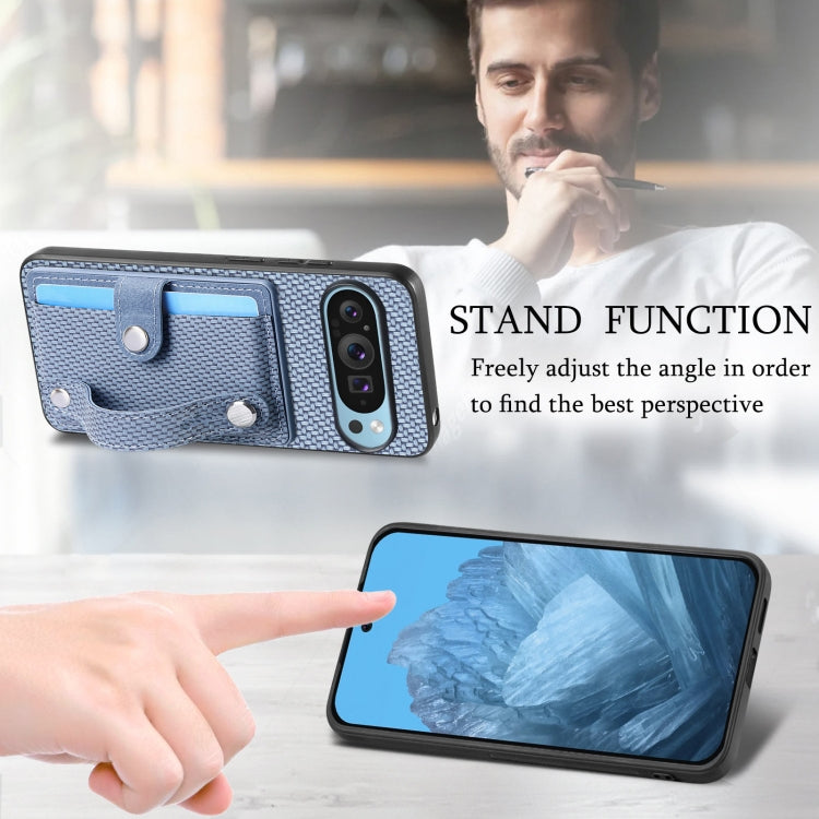 For Google Pixel 9 Pro Wristband Kickstand Card Wallet Back Cover Phone Case with Tool Knife(Blue) - Google Cases by buy2fix | Online Shopping UK | buy2fix