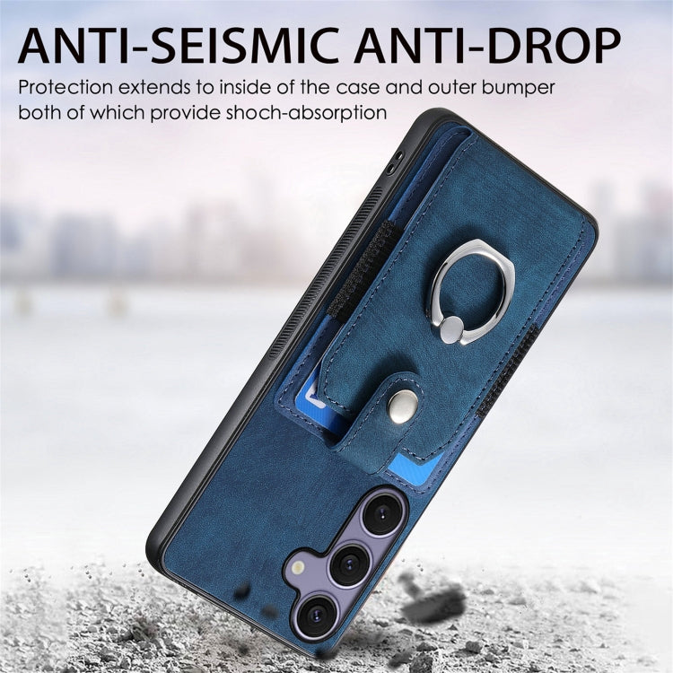 For Samsung Galaxy S25 Ultra 5G Retro Skin-feel Ring Card Wallet Phone Case(Blue) - Galaxy S25 Ultra 5G Cases by buy2fix | Online Shopping UK | buy2fix