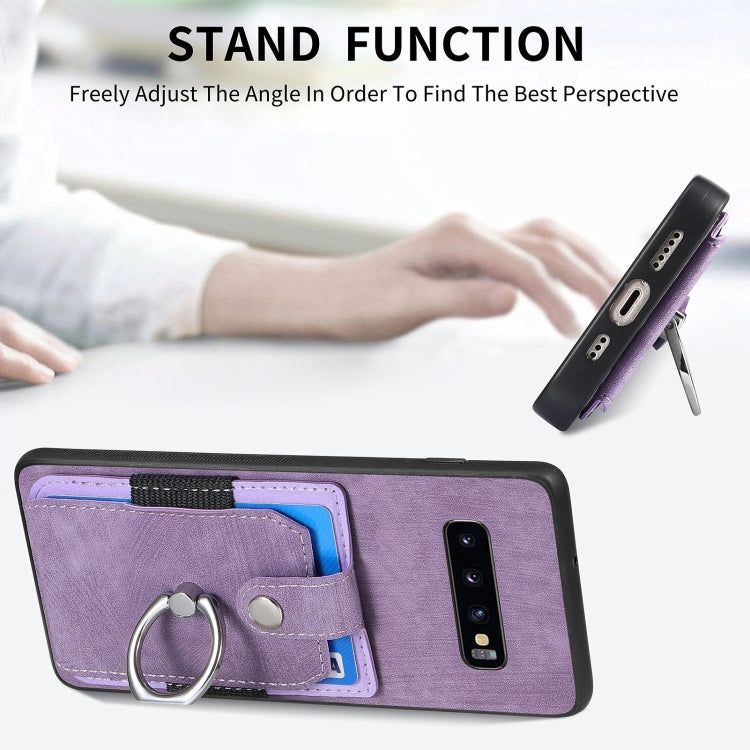 For Samsung Galaxy S25+ 5G Retro Skin-feel Ring Card Wallet Phone Case(Purple) - Galaxy S25+ 5G Cases by buy2fix | Online Shopping UK | buy2fix