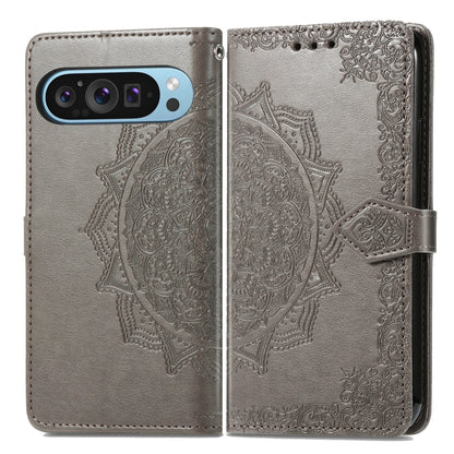 For Google Pixel 9 Mandala Flower Embossed Leather Phone Case(Gray) - Google Cases by buy2fix | Online Shopping UK | buy2fix