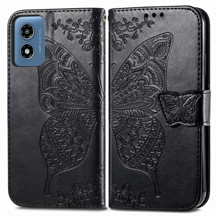 For Motorola Moto G  Play  2024 Butterfly Love Flower Embossed Leather Phone Case(Black) - Motorola Cases by buy2fix | Online Shopping UK | buy2fix