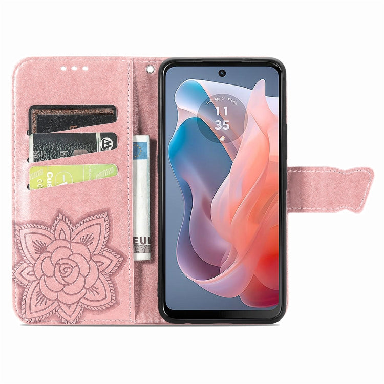 For Motorola Moto G  Play  2024 Butterfly Love Flower Embossed Leather Phone Case(Rose Pink) - Motorola Cases by buy2fix | Online Shopping UK | buy2fix