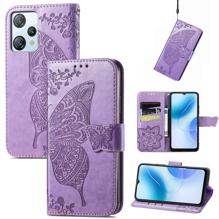 For Blackview A53 Butterfly Love Flower Embossed Leather Phone Case(Lavender) - More Brand by buy2fix | Online Shopping UK | buy2fix