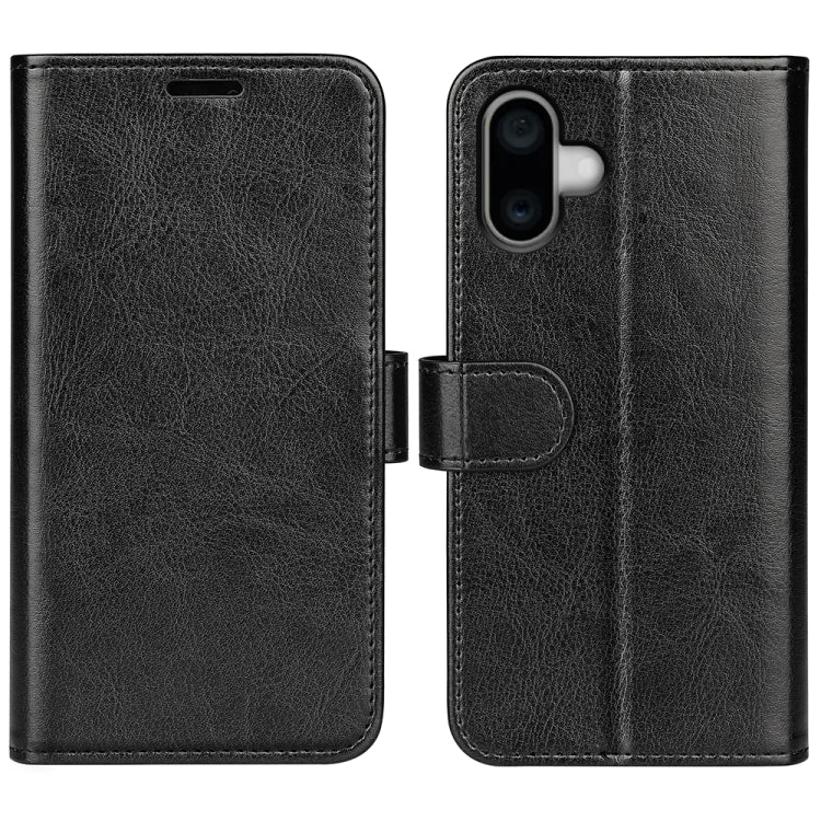 For iPhone 16 Plus R64 Texture Horizontal Flip Leather Phone Case(Black) - iPhone 16 Plus Cases by buy2fix | Online Shopping UK | buy2fix