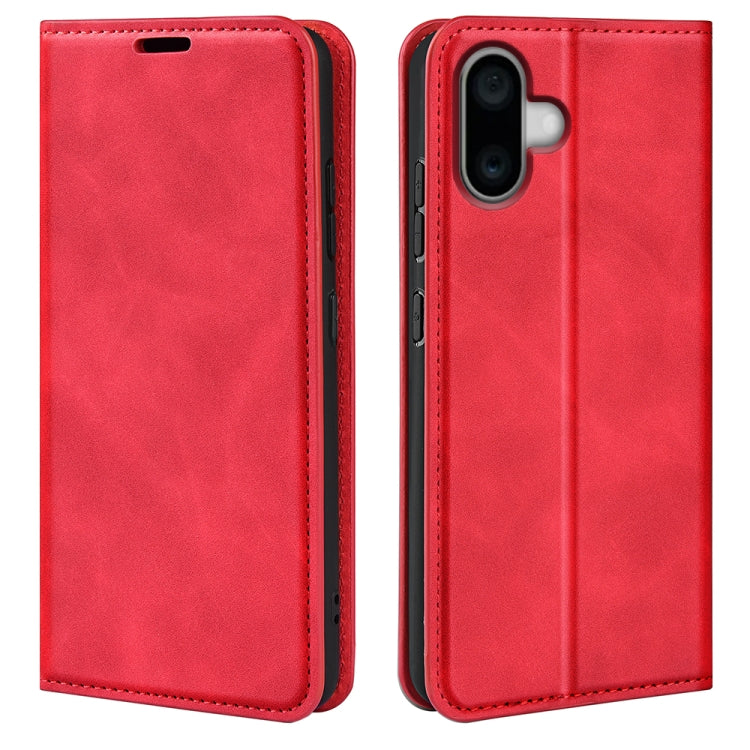 For iPhone 16 Plus Retro-skin  Magnetic Suction Leather Phone Case(Red) - iPhone 16 Plus Cases by buy2fix | Online Shopping UK | buy2fix