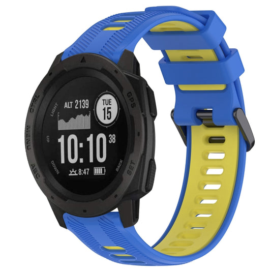 For Garmin Instinct Sports Two-Color Silicone Watch Band(Blue+Yellow) - Watch Bands by buy2fix | Online Shopping UK | buy2fix