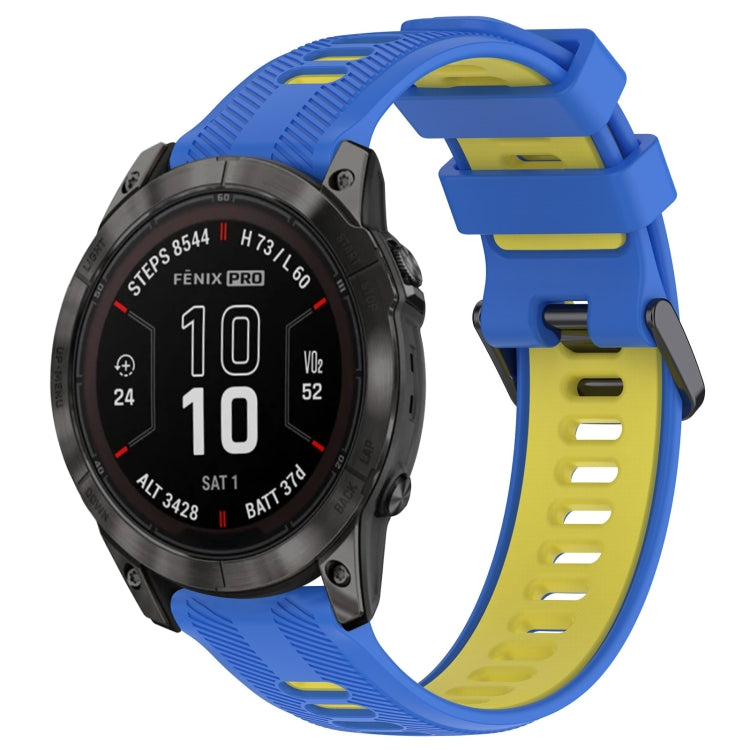 For Garmin Fenix 7 Pro Sports Two-Color Silicone Watch Band(Blue+Yellow) - Watch Bands by buy2fix | Online Shopping UK | buy2fix