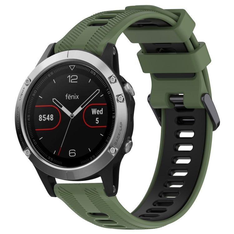 For Garmin Fenix 5 Sports Two-Color Silicone Watch Band(Army Green+Black) - Watch Bands by buy2fix | Online Shopping UK | buy2fix