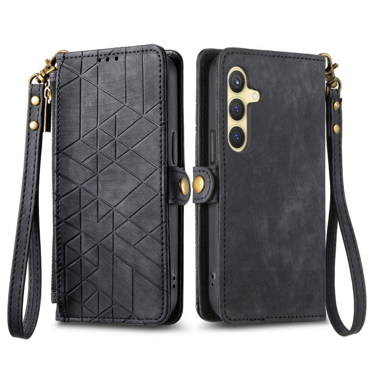 For Samsung Galaxy S25 5G Geometric Zipper Wallet Side Buckle Leather Phone Case(Black) - Galaxy S25 5G Cases by buy2fix | Online Shopping UK | buy2fix