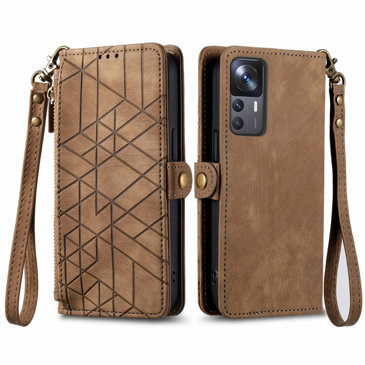 For Xiaomi 13 Pro Geometric Zipper Wallet Side Buckle Leather Phone Case(Brown) - 13 Pro Cases by buy2fix | Online Shopping UK | buy2fix