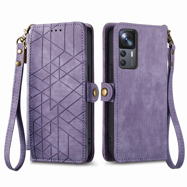 For Xiaomi Poco X3 GT Geometric Zipper Wallet Side Buckle Leather Phone Case(Purple) - Xiaomi Cases by buy2fix | Online Shopping UK | buy2fix