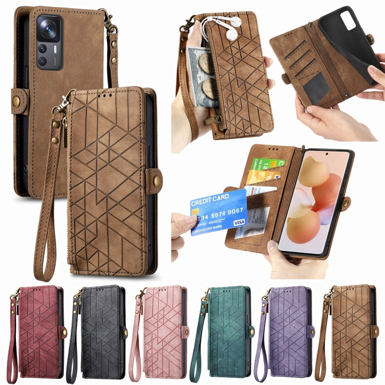 For Xiaomi 13 Pro Geometric Zipper Wallet Side Buckle Leather Phone Case(Brown) - 13 Pro Cases by buy2fix | Online Shopping UK | buy2fix