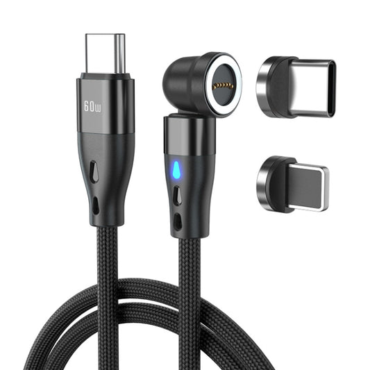 ENKAY PD60W Type-C to Type-C / 8 Pin Magnetic 540 Degrees Rotating Fast Charging Cable, Length:1m(Black) - Charging Cable & Head by ENKAY | Online Shopping UK | buy2fix