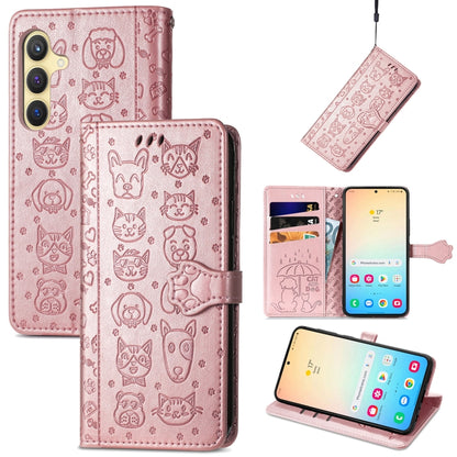 For Samsung Galaxy S25 Ultra 5G Cat and Dog Embossed Leather Phone Case(Rose Gold) - Galaxy S25 Ultra 5G Cases by buy2fix | Online Shopping UK | buy2fix