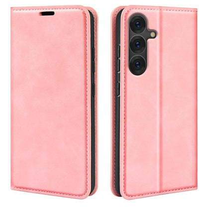 For Samsung Galaxy S25 5G Retro-skin Magnetic Suction Leather Phone Case(Pink) - Galaxy S25 5G Cases by buy2fix | Online Shopping UK | buy2fix