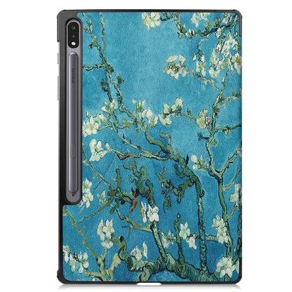 For Samsung Galaxy Tab S9+ JUNSUNMAY Custer Painted 3-Fold Stand Leather Smart Tablet Case(Apricot Flower) - Galaxy Tab S9+ Cases by JUNSUNMAY | Online Shopping UK | buy2fix