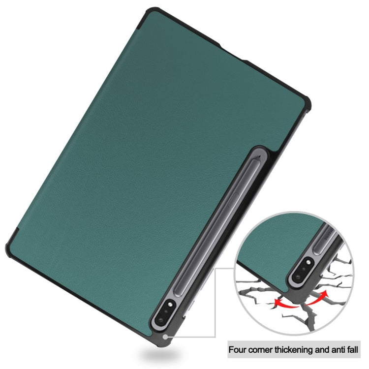 For Samsung Galaxy Tab S9+ JUNSUNMAY Custer Solid Color 3-Fold Stand Leather Smart Tablet Case(Dark Green) - Galaxy Tab S9+ Cases by JUNSUNMAY | Online Shopping UK | buy2fix