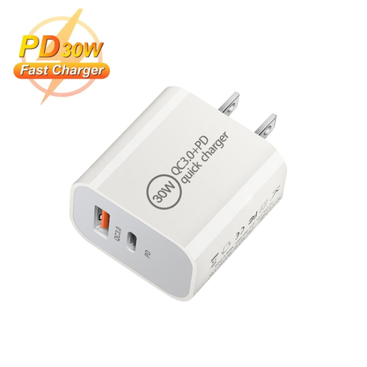 PD30W USB-C / Type-C + QC3.0 USB Dual Port Charger with 1m USB to Type-C Data Cable, US Plug - USB Charger by buy2fix | Online Shopping UK | buy2fix