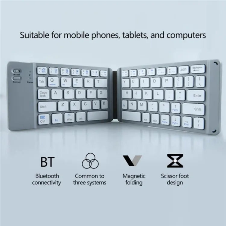 BT18 Bluetooth Keyboard Magnetic Folding Wireless Keyboard For Cell Phones Tablets Computers(Grey) - Wireless Keyboard by buy2fix | Online Shopping UK | buy2fix