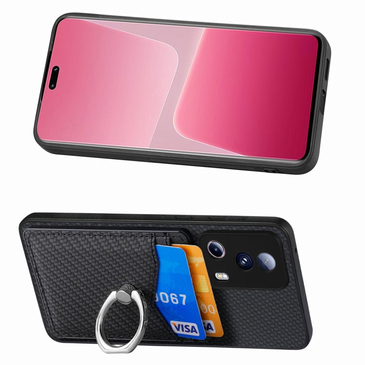 For Xiaomi Redmi Note 12 5G Carbon Fiber Card Wallet Ring Holder Phone Case(Black) - Xiaomi Cases by buy2fix | Online Shopping UK | buy2fix