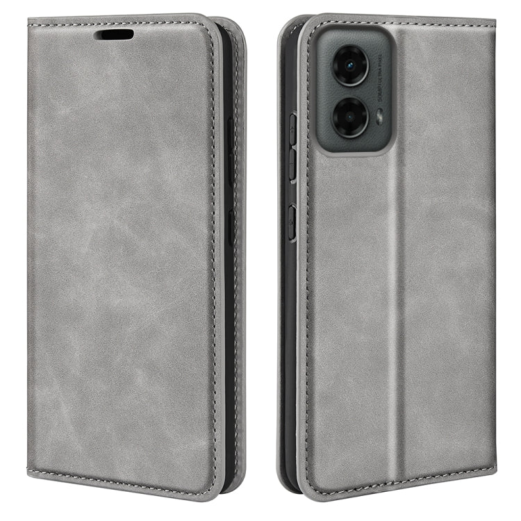 For Motorola Moto G 5G 2024 Retro-skin Magnetic Suction Leather Phone Case(Grey) - Motorola Cases by buy2fix | Online Shopping UK | buy2fix