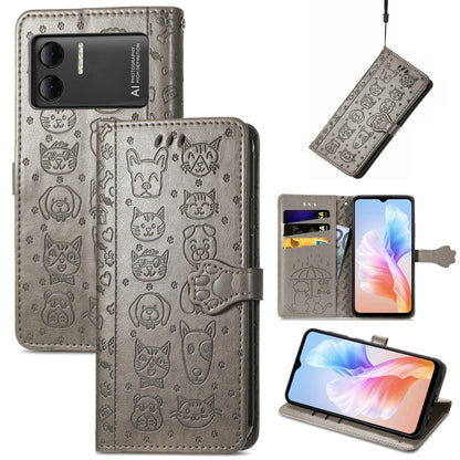 For DOOGEE X98 Pro / X98 Cat and Dog Embossed Leather Phone Case(Grey) - Doogee Cases by buy2fix | Online Shopping UK | buy2fix