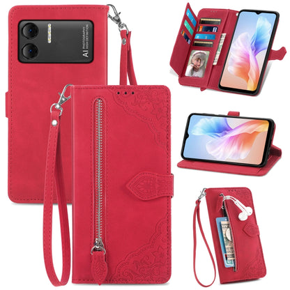 For DOOGEE X98 Pro / X98 Embossed Flower Zipper Leather Phone Case(Red) - Doogee Cases by buy2fix | Online Shopping UK | buy2fix