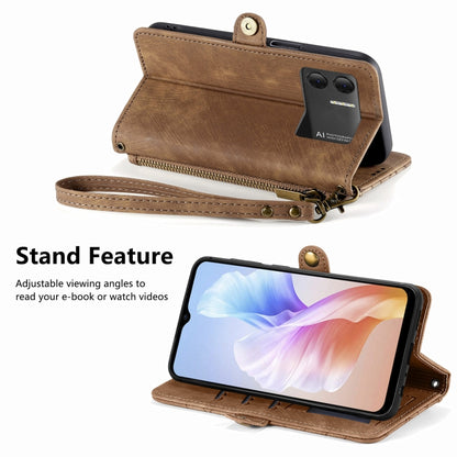 For DOOGEE X98 Pro / X98 Geometric Zipper Wallet Side Buckle Leather Phone Case(Brown) - Doogee Cases by buy2fix | Online Shopping UK | buy2fix