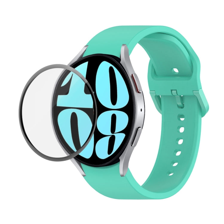 For Samsung Galaxy Watch6 44mm JUNSUNMAY Silicone Adjustable Strap + Full Coverage PMMA Screen Protector Kit(Cyan) - Watch Bands by JUNSUNMAY | Online Shopping UK | buy2fix