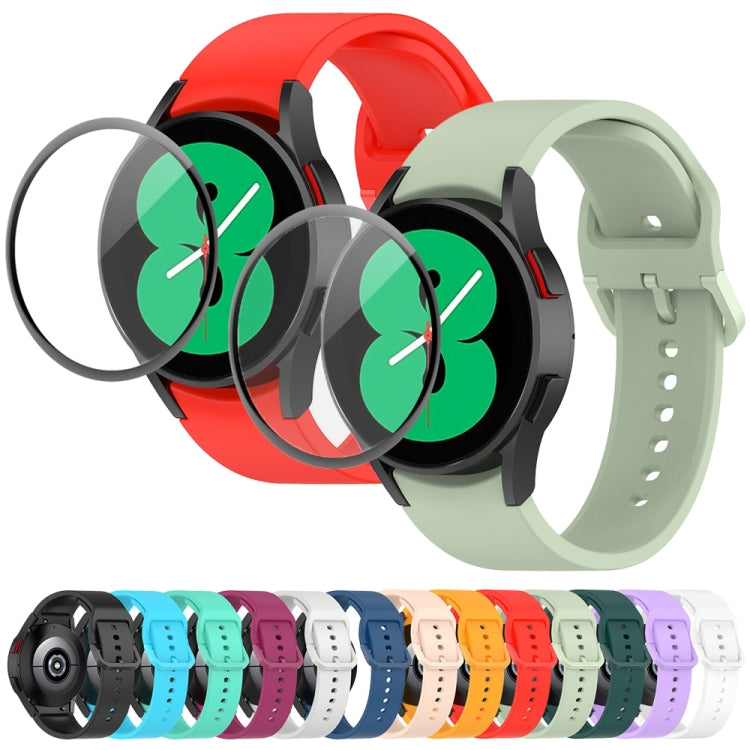 For Samsung Galaxy Watch5 44mm JUNSUNMAY Silicone Adjustable Strap + Full Coverage PMMA Screen Protector Kit(Dark Green) - Watch Bands by JUNSUNMAY | Online Shopping UK | buy2fix