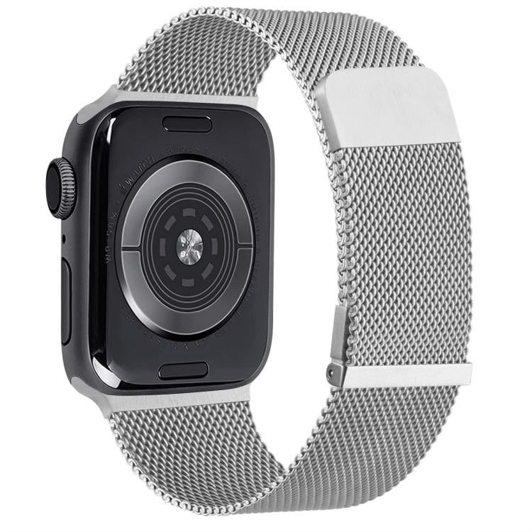 For  Apple Watch 7 45mm Milan Double Magnetic Steel Mesh Watch Band(Silver) - Watch Bands by buy2fix | Online Shopping UK | buy2fix