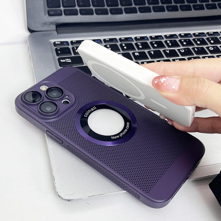 For iPhone 12 Pro Cooling MagSafe Magnifier Phone Case(Purple) - iPhone 12 / 12 Pro Cases by buy2fix | Online Shopping UK | buy2fix
