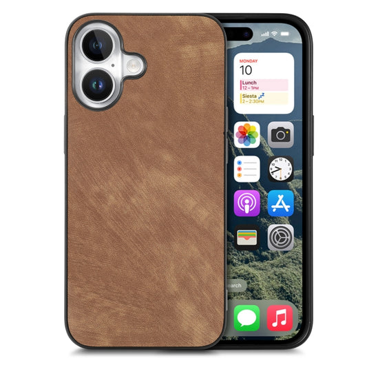 For iPhone 16 Plus Vintage Leather PC Back Cover Phone Case(Brown) - iPhone 16 Plus Cases by buy2fix | Online Shopping UK | buy2fix