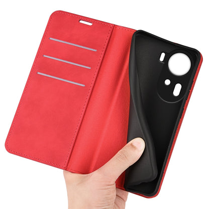 For OPPO Reno11 5G Global Retro-skin Magnetic Suction Leather Phone Case(Red) - Reno11 Cases by buy2fix | Online Shopping UK | buy2fix