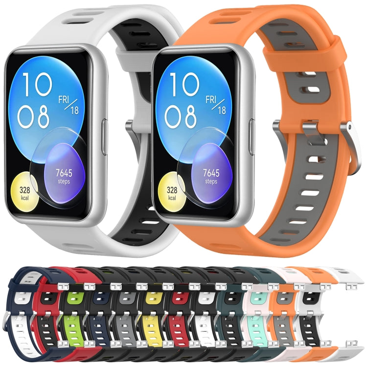 For Huawei Watch Fit Two-Color Silicone Watch Band(Orange+Gray) - Watch Bands by buy2fix | Online Shopping UK | buy2fix