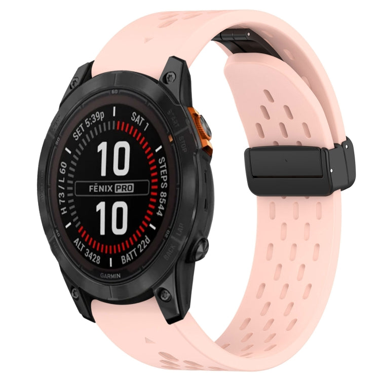 For Garmin Fenix 7S 20mm Folding Buckle Hole Silicone Watch Band(Pink) - Watch Bands by buy2fix | Online Shopping UK | buy2fix