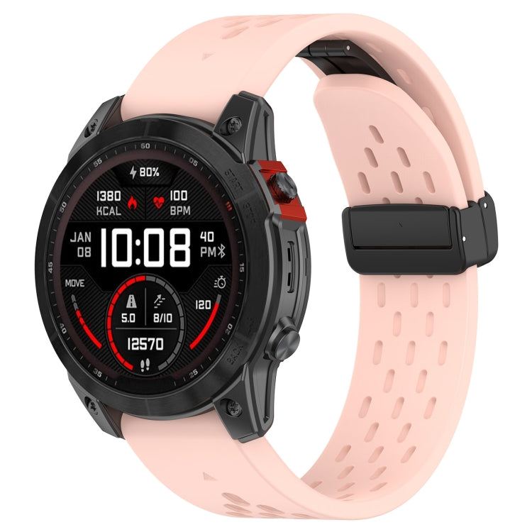 For Garmin Fenix 6X GPS / 6X Pro Quick Release Holes Magnetic Buckle Silicone Watch Band(Pink) - Watch Bands by buy2fix | Online Shopping UK | buy2fix