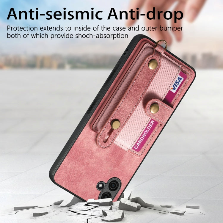 For Samsung Galaxy A04e Retro Cross Wristband Wallet Leather Back Phone Case(Pink) - Galaxy Phone Cases by buy2fix | Online Shopping UK | buy2fix