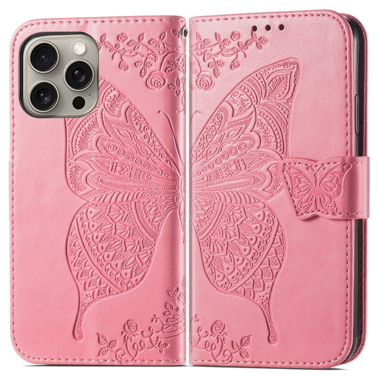 For iPhone 16 Pro Butterfly Love Flower Embossed Leather Phone Case(Pink) - iPhone 16 Pro Cases by buy2fix | Online Shopping UK | buy2fix