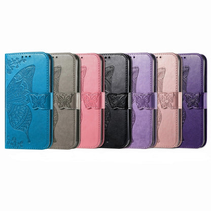 For iPhone 16 Pro Butterfly Love Flower Embossed Leather Phone Case(Blue) - iPhone 16 Pro Cases by buy2fix | Online Shopping UK | buy2fix